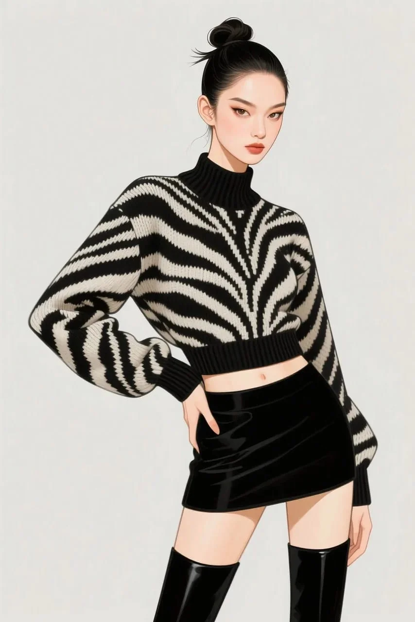 Zebra print outfit styled with black top and accessories – latest fashion trend 2025