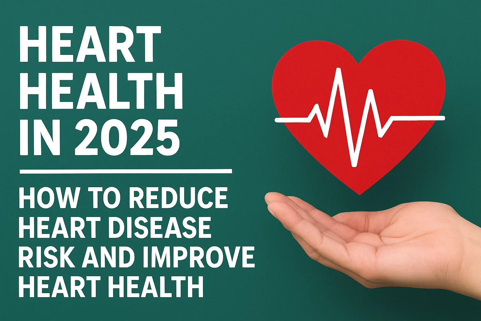 A hand holding a red heart with an ECG line, symbolizing heart health and ways to reduce heart disease risk in 2025.