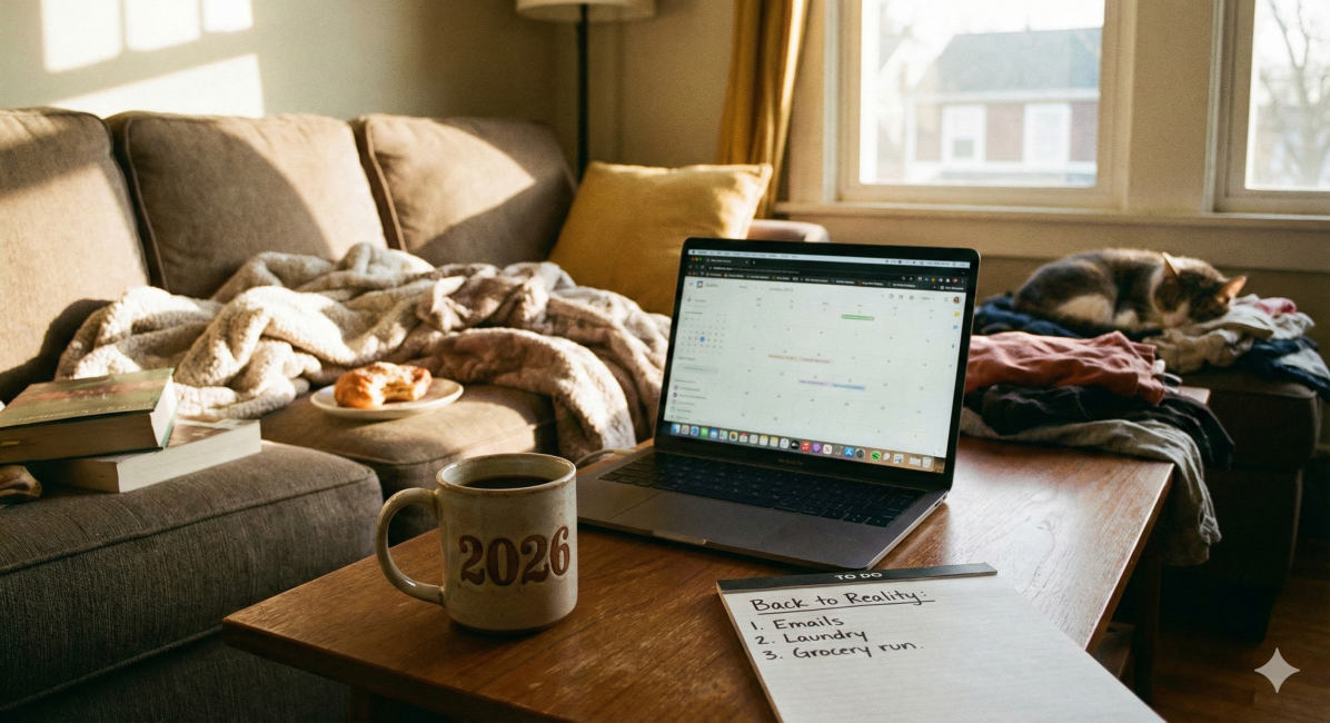 A coffee mug and a to-do list on a table, symbolizing the preparation for back to work 2026